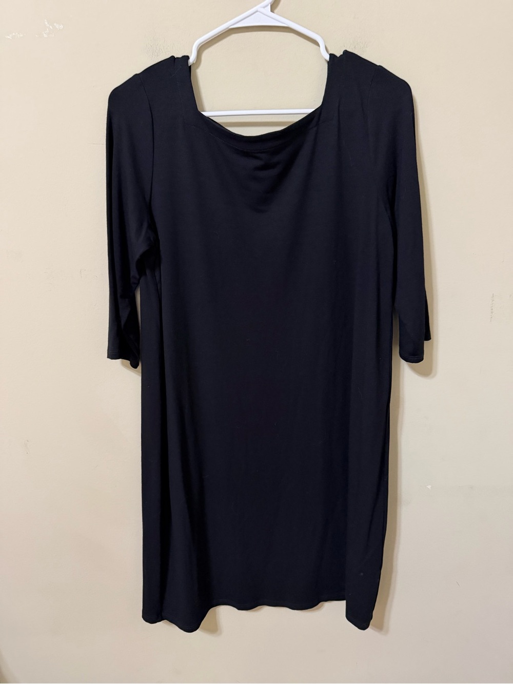 Eileen Fisher Black Long-Sleeve Shift Dress petite large euc knit easy wear euc